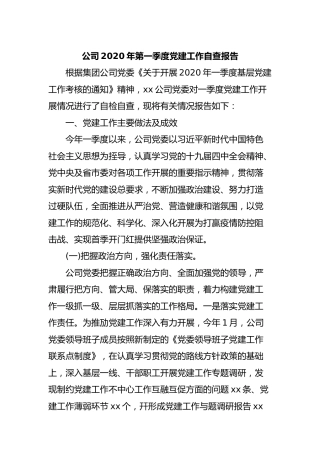 公司2020年第一季度党建工作自查报告（3700字）