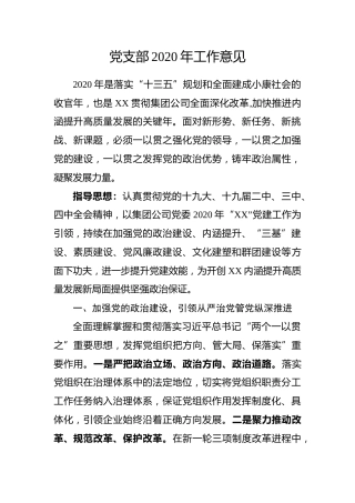 企业党支部2020年工作意见（计划）