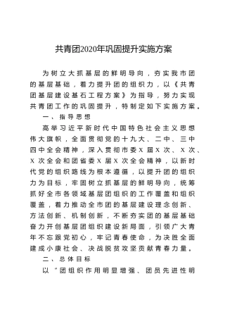 共青团2020年巩固提升实施方案（5400字）