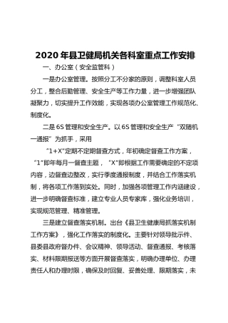 2020年机关各科室重点工作安排（卫健系统）