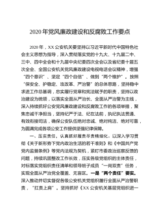 2020年党风廉政建设工作要点