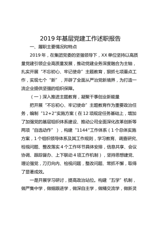 2019年基层党建工作述职报告（集团公司版）