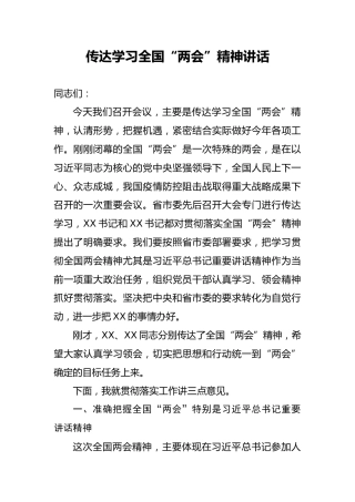 传达学习2020两会精神讲话（3800字）