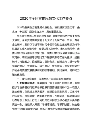 2020年全区宣传思想文化工作要点（5600字）