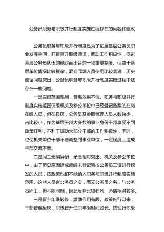 职务与职级并行制度实施过程存在的问题和建议