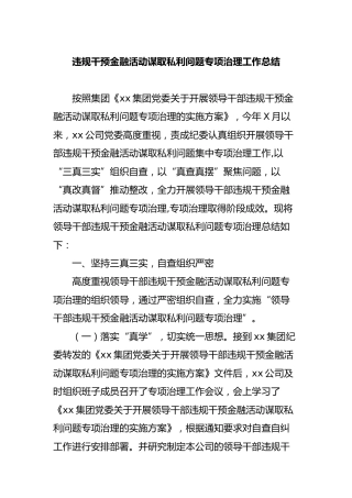 违规干预金融活动谋取私利问题专项治理工作总结（公司2400字）