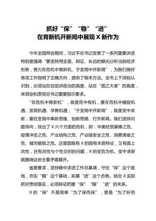 领导讲话：抓好保稳进 在育新机开新局中展现新作为