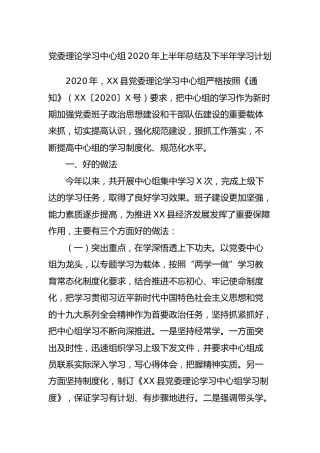 理论学习中心组2020年上半年总结及下半年学习计划3300字