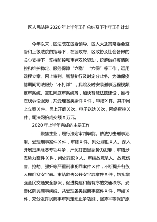 法院2020年上半年工作总结及下半年工作计划4200字