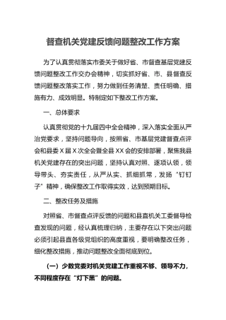 督查机关党建反馈问题整改工作方案（2800字）