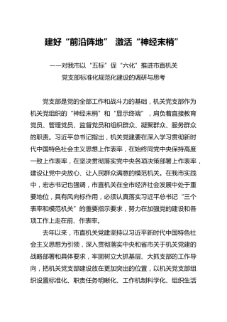 调研参考：党支部标准化规范化建设的调研与思考