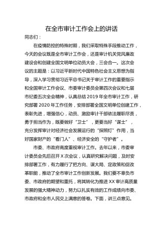 在全市审计工作会上的讲话9000字