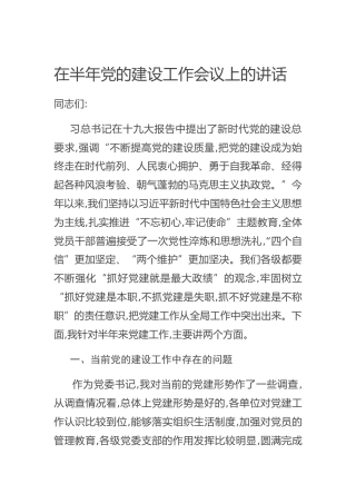 在半年党的建设工作会议上的讲话3100字