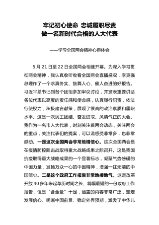 学习两会精神心得体会：做一名新时代合格的人大代表