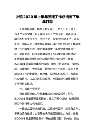 乡镇2020年上半年党建工作总结与下半年打算5100字