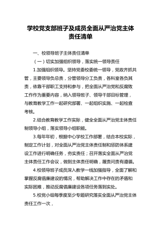 全面从严治党主体责任清单（学校党支部班子及成员版）