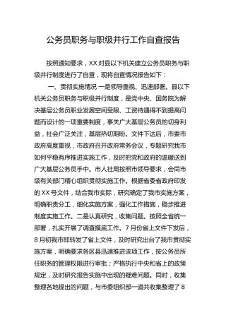 公务员职务与职级并行工作自查报告