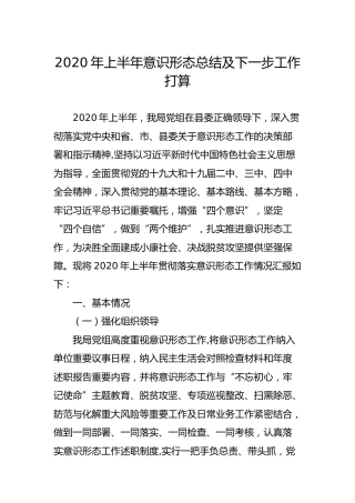 2020年上半年意识形态总结及下一步工作打算2200字