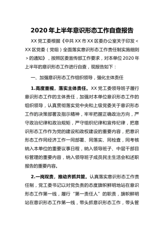 2020年上半年意识形态工作自查报告2600字