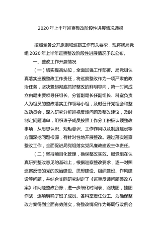 2020年上半年巡察整改阶段性进展情况（3100字）