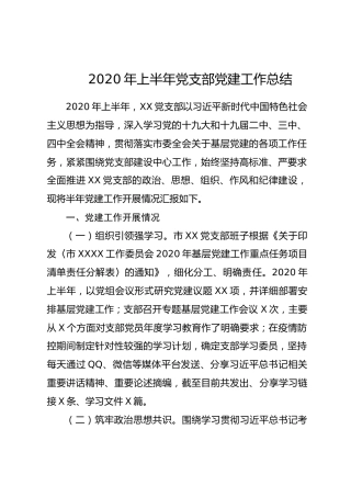2020年上半年党支部党建工作总结（2000字）