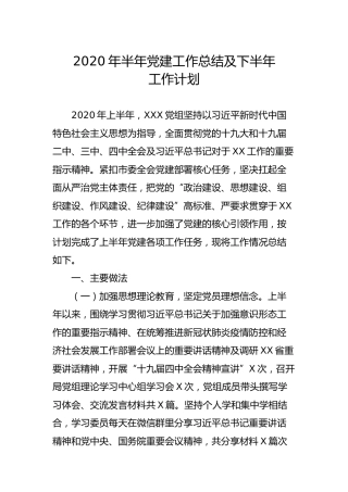 2020年半年党建工作总结及下半年工作计划3篇