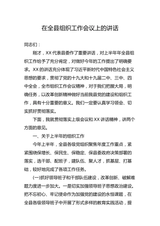 在全县组织工作会议上的讲话6600字