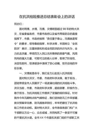 在抗洪抢险推进总结表彰会上的讲话4400字