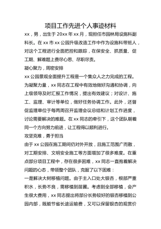 项目工作先进个人事迹材料