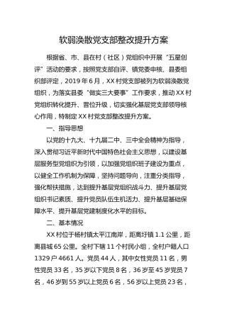 软弱涣散党支部整改提升方案2500字