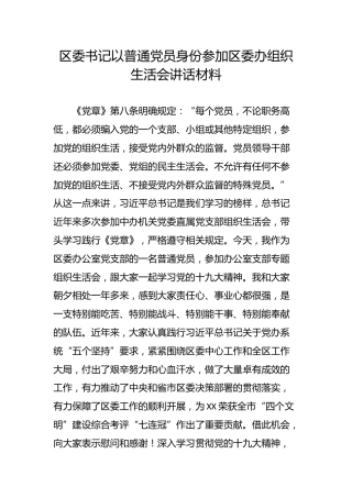 领导以普通党员身份参加区委办组织生活会讲话材料