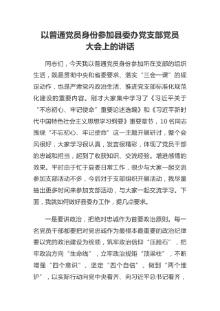 领导以普通党员身份参加党支部党员大会上的讲话