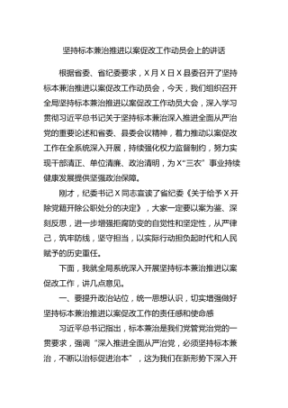 坚持标本兼治推进以案促改工作动员会上的讲话4000字