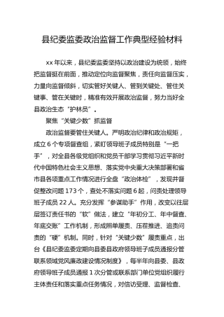 纪委监委政治监督工作典型经验材料