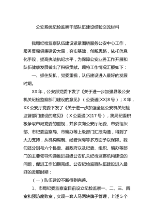 纪检监察干部队伍建设经验交流材料（公安3800字）