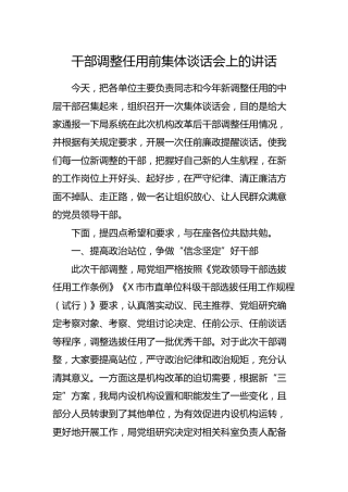 干部调整任用前集体谈话会上的讲话2800字