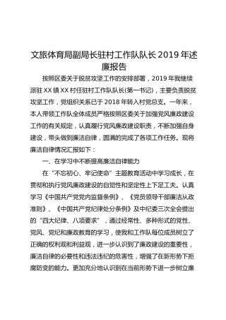 驻村工作队队长2019年述廉报告
