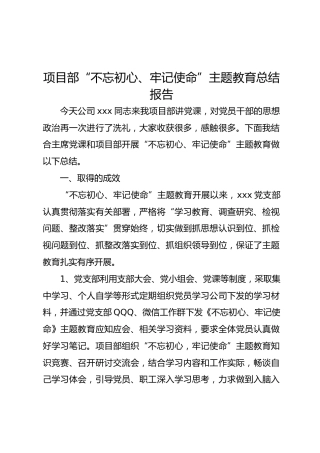 主题教育总结报告（公司简要汇报版）