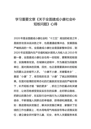 -学习重要文章《关于全面建成小康社会补短板问题》心得--_0