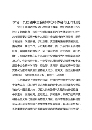 学习十九届四中全会精神心得体会与工作打算