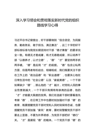-深入学习领会和贯彻落实新时代党的组织路线学习心得--_0