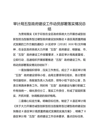 审计局五型政府建设工作动员部署落实情况总结