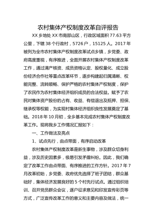 农村集体产权制度改革自评报告（乡镇）