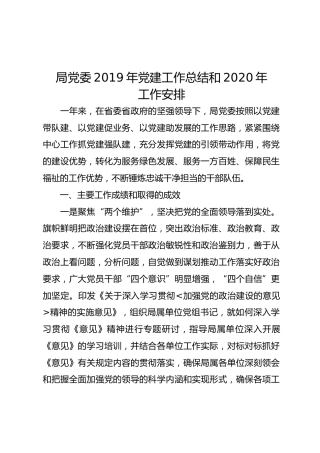 局党委2019年党建工作总结和2020年工作安排