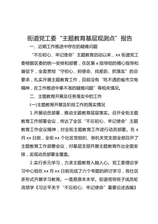 街道党工委“主题教育基层观测点”报告