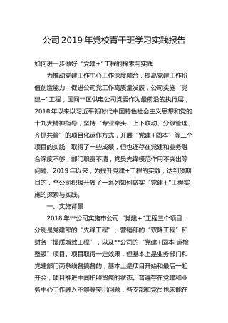 公司2019年党校青干班学习实践报告5600字