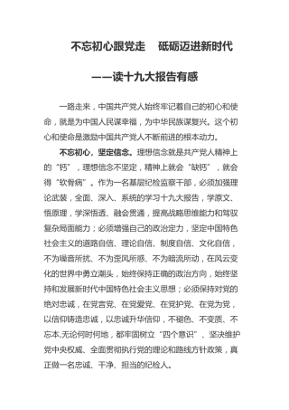 基层纪检干部读十九大报告有感
