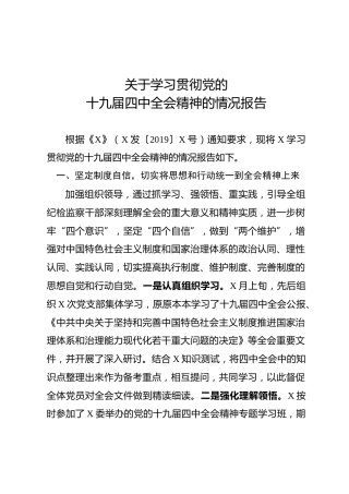 贯彻落实四中全会精神情况报告