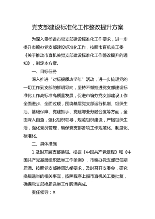 党支部建设标准化工作整改提升方案