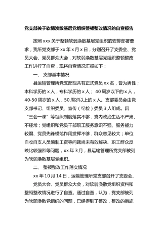 党支部关于软弱涣散基层党组织整顿整改情况的自查报告2900字